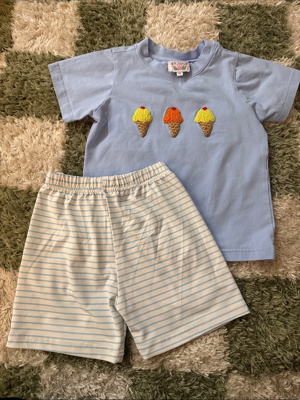 Light Blue Kids Matching Set with Ice Cream Appliqué